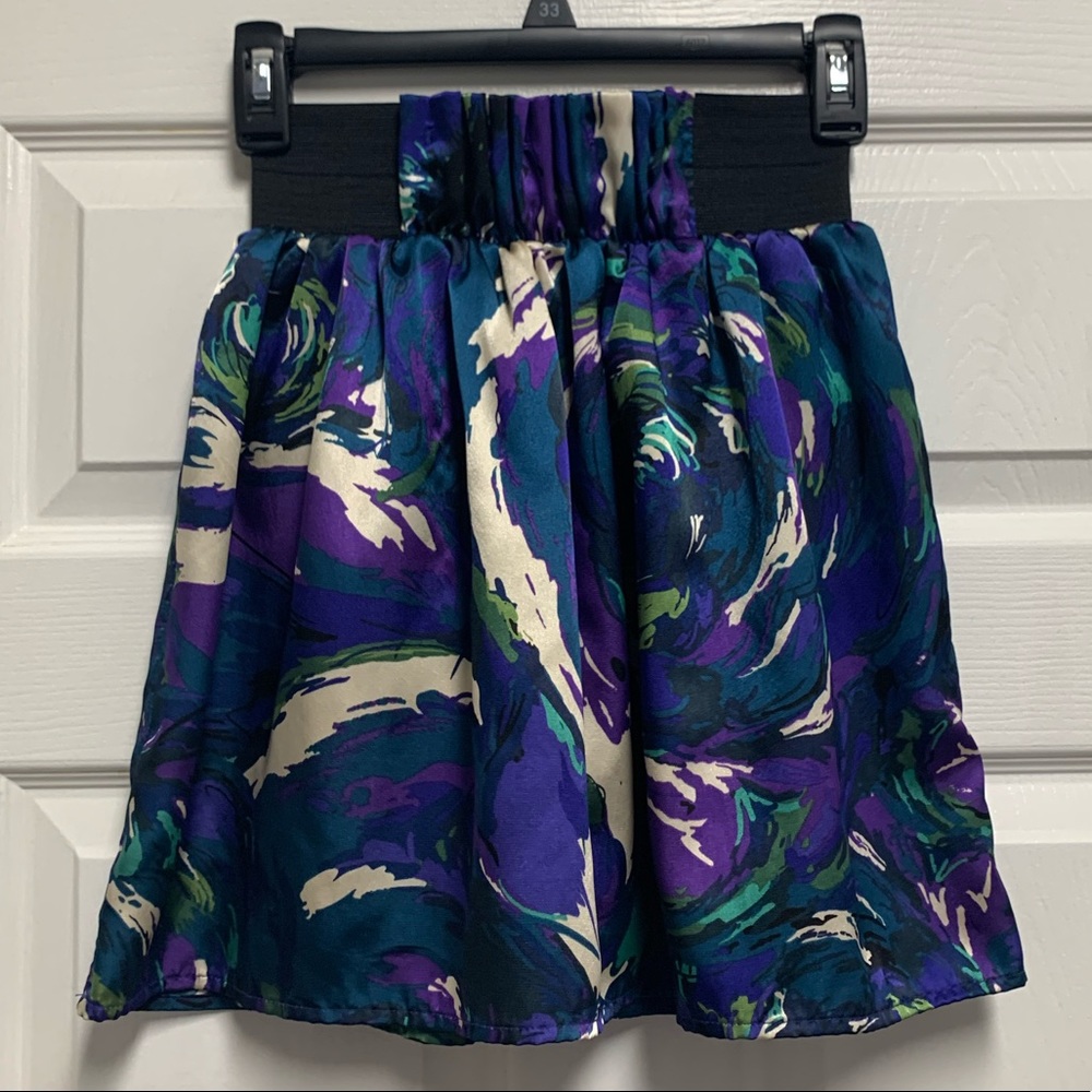 Printed A-Line Skirt in Purple & Teal